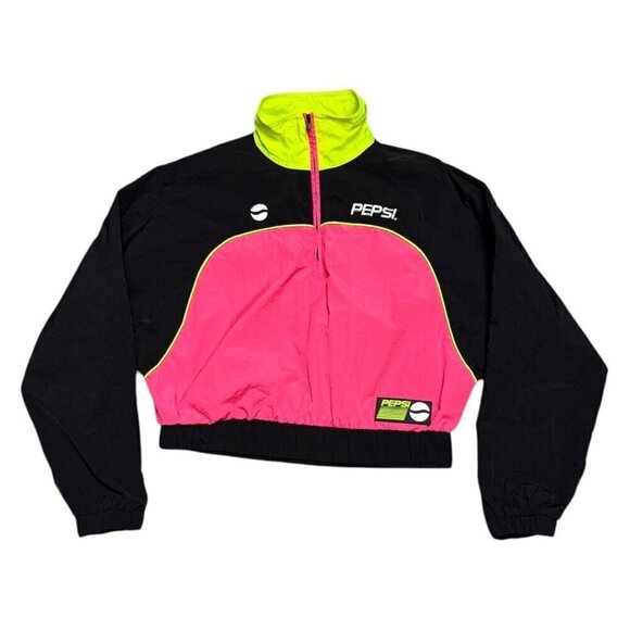 PEPSI x Forever 21 Collab Cropped Windbreaker Bright Retro Jacket Womens Small - Picture 3 of 6